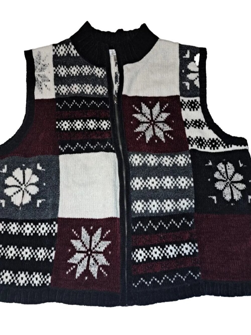 Christopher & Banks Vintage Women's Xl Black White Red Gray Vest Full Zip 2003
